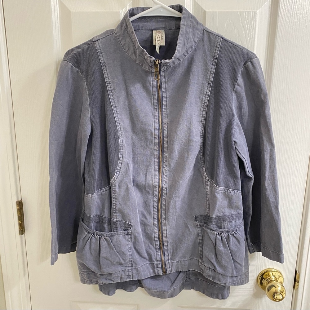 XCVI blazer jacket linen zip up ruched size Medium
